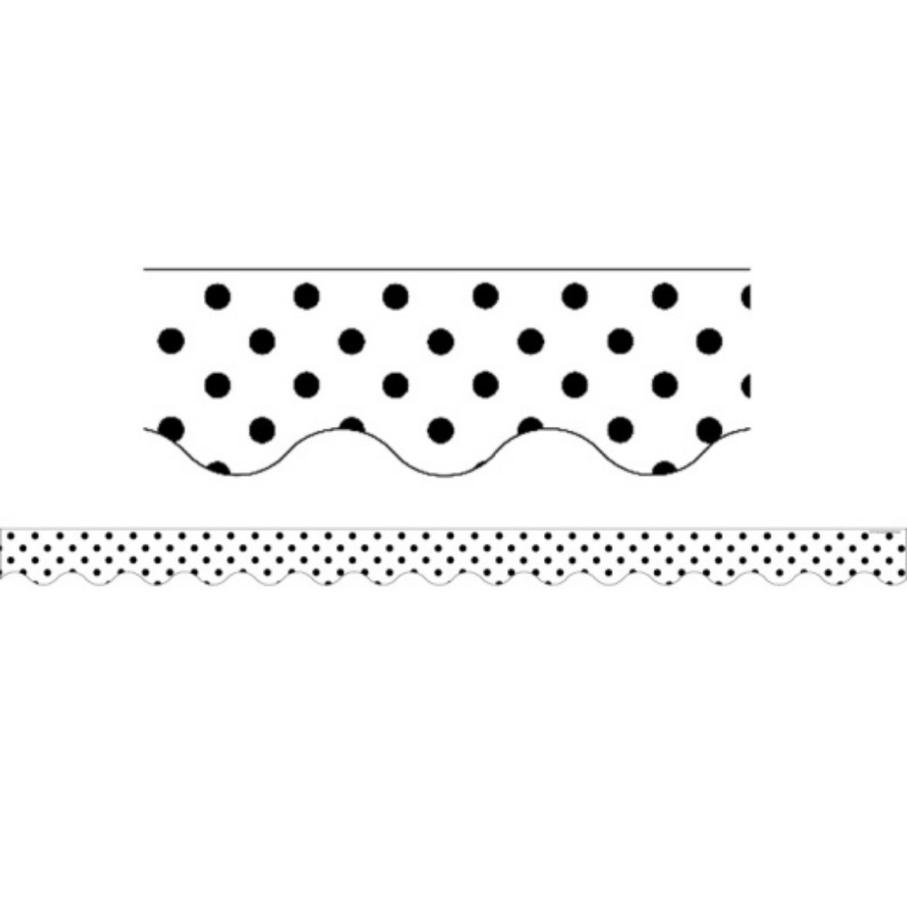Black Polka Dots on White Scalloped Border Trim Teacher Created Resources TCR559